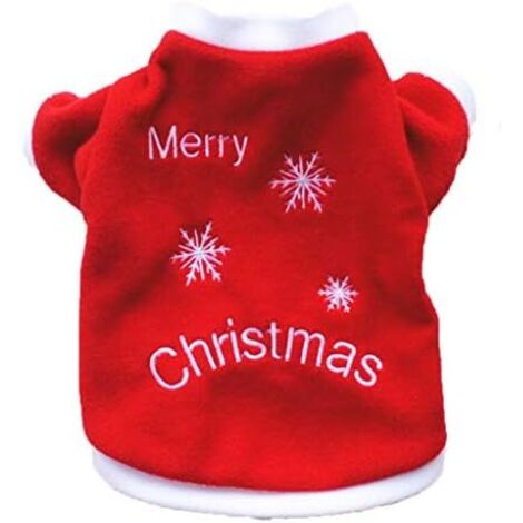CSPARKV 20x30x20cm Top pour Chien en Peluche, Imprimé Hiver De NoëL VêTements Manteau T-Shirt Coton Pullover Chat Petits Sweat-Shirt Pull Chaud Puppy Gilet Tutu Robe Costume Peluche NoëL Animaux Compa