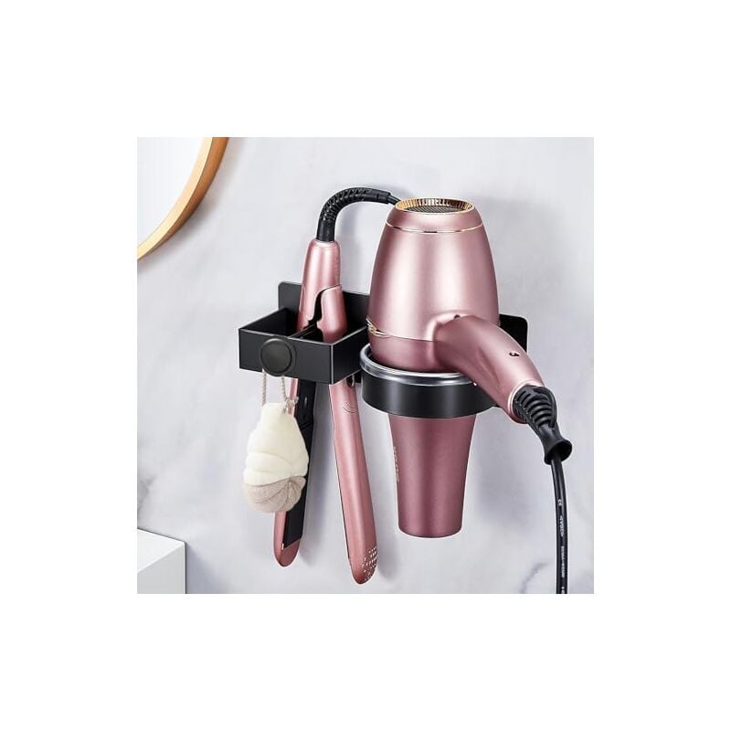 Csparkv - 21x6x5cm Support Seche Cheveux, Porte Seche Cheveux et Lisseur pour Salle de Bains/Chambre à Coucher/Hôtel, Porte Seche Cheveux sans