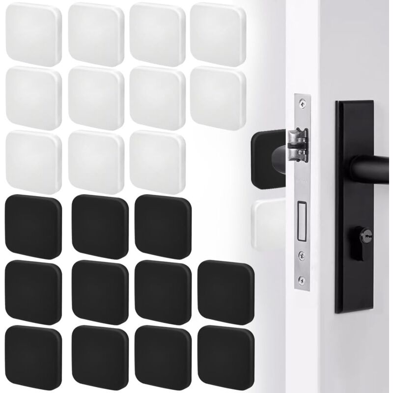 22 Pack Wall Door Handle Stopper, 40 x 10mm Black and White Door Stop Silicone Door Stops Self Adhesive Door Stops Square Protective Cushion Wall