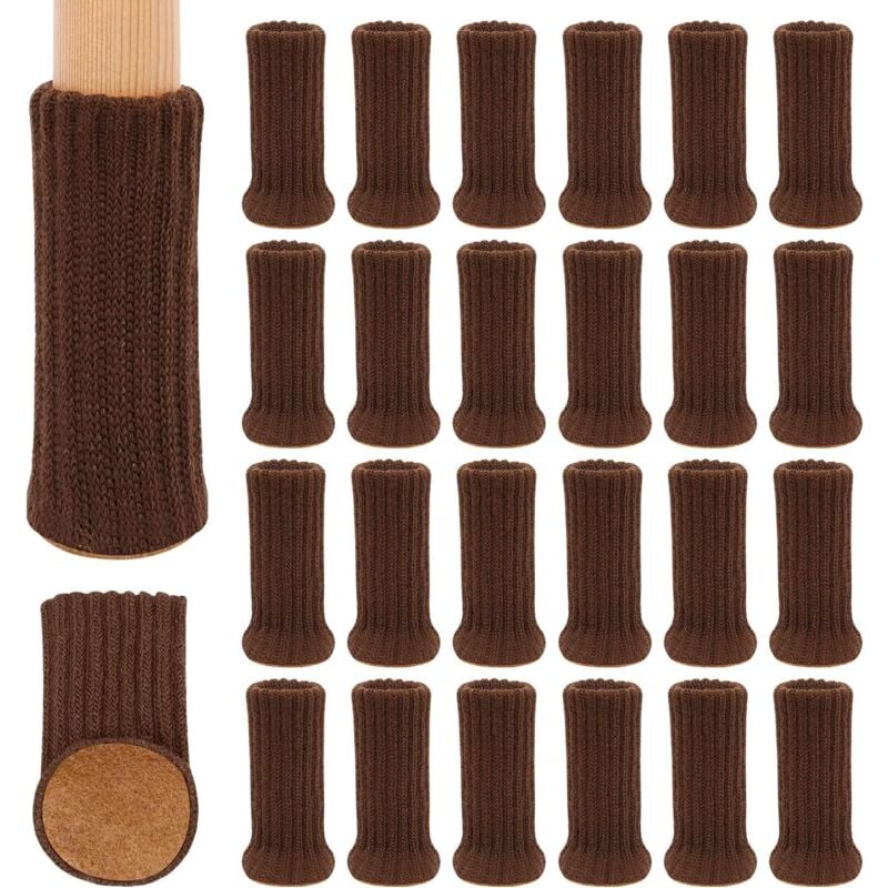 24 Pieces Knitted Chair Leg Socks for Chair Leg Protectors, Furniture Leg Caps, Easy to Move and Reduce Noise, 2.5-5cm Diameter Brown - Csparkv