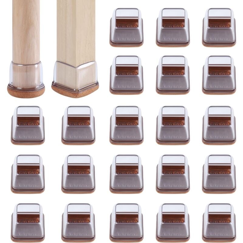 CSPARKV 24 pièces Protection pour Pieds de Chaise 14-36mm avec Rembourrage en Feutre Transparent, Couvre de Meubles en Silicone 1,25" Protege