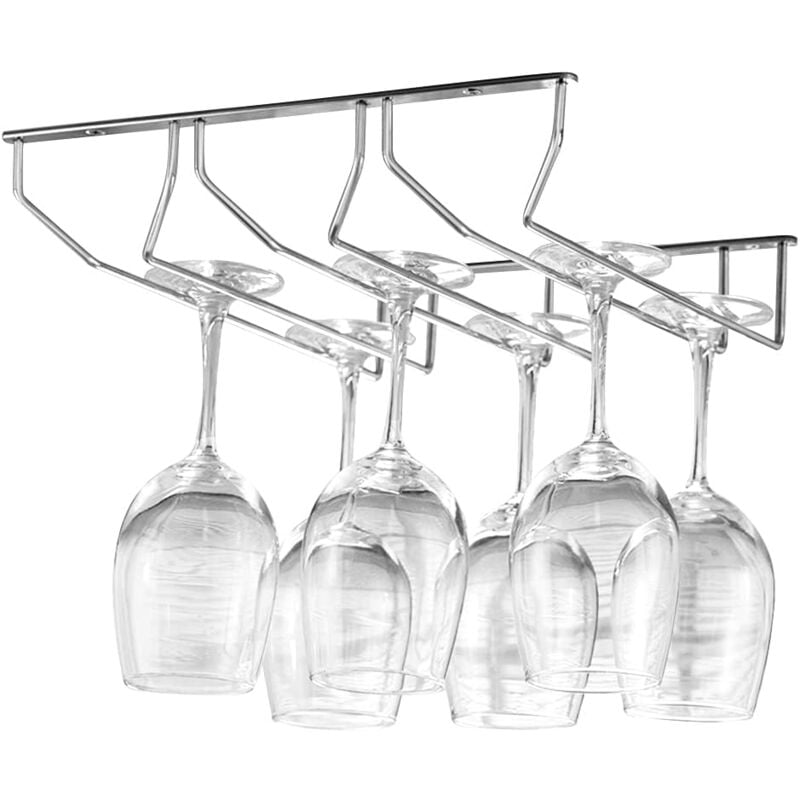 27 x27 x27 cm Argent, 3 Rails Porte-Verres Suspendu Support de Verre à Pied Chromé, 27cm, en Acier Inoxydable Support de Rangement pour Verre à Vin