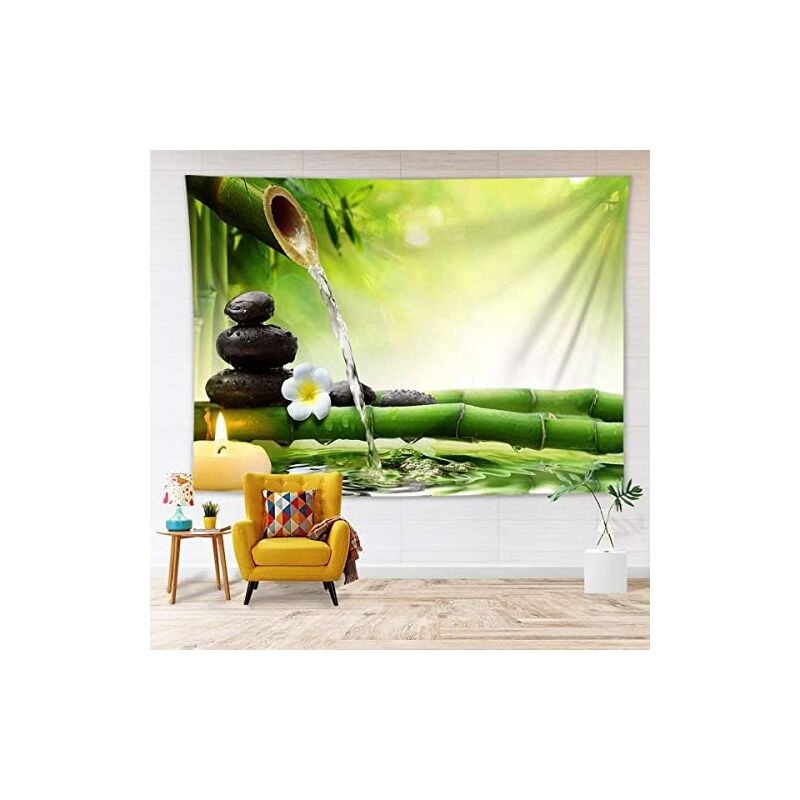 Csparkv - 2pc 130x150cm Tapisserie Murale Tenture Murale Orchidée blanche et bambou vert Couverture Murales Jardin japonais Tapisseries Decoration