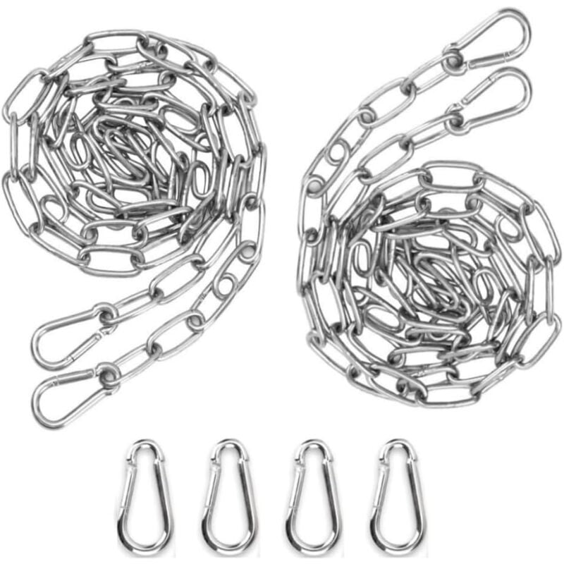 2pcs 3mm 2m Chaîne en Acier inoxydable Chaine Acier + 4 pcs Mousqueton Chaîne de Maillon d'extension pour Accrocher Chaîne d'ancre Hamac