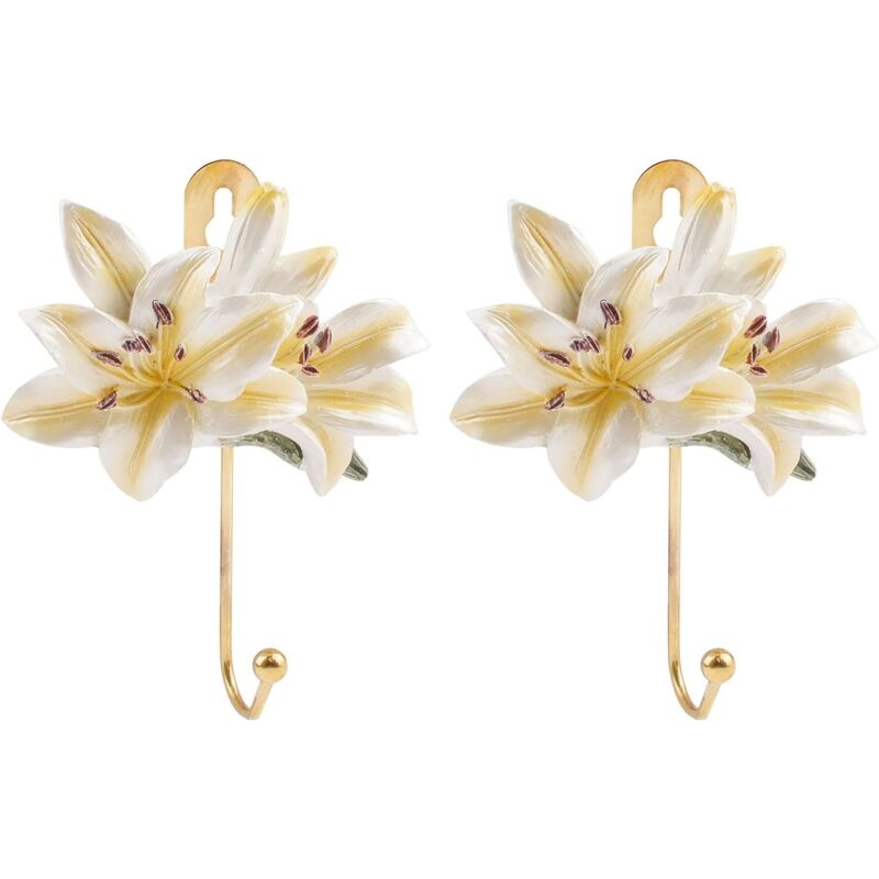 2pcs Yellow Flower Resin Wall Hooks, 3D Lily Shape Decorative Hook for Hanging Scarf, Bag, Coat, Towel, Hat - Csparkv