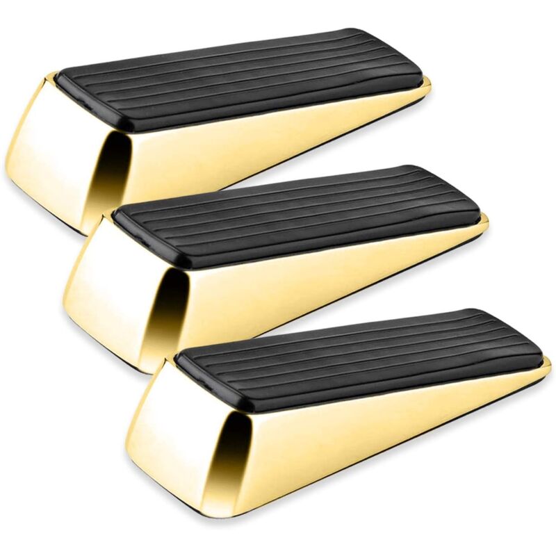 3 Pack Polished Brass Door Wedges, Door Stopper, Anti-Slip Solid Rubber Door Stopper with Anti-Scratch Surface, for Any Type of Interior Door