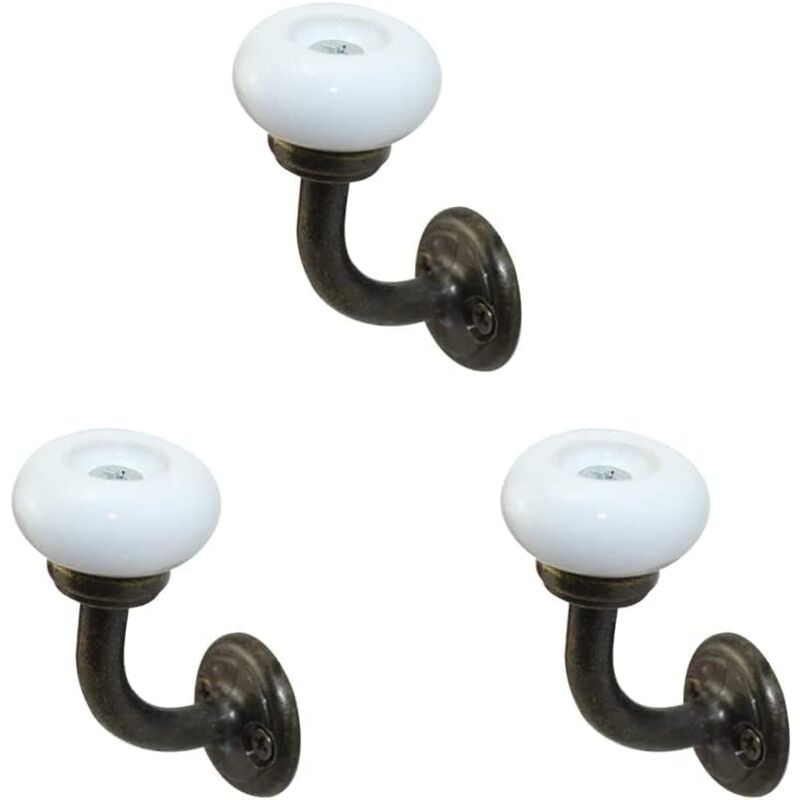 CSPARKV 3 Pcs Vintage Hooks Antiquewall Hook Towel Rack with White Ceramic Ball Ceramic Hook for Wardrobe Living Room (S)