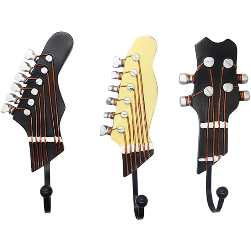 CSPARKV 3 Pcs Wall Mounted Coat Hooks - Decorative Guitar Shape Hooks for Home Bedroom Hats Coat Clothes