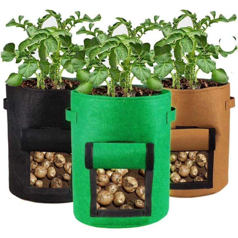 3 Pièces 7 Gallons Tour a Pomme de Terre Sac de Plantation Jardin Tissu Non-tissé avec Rabat et Poignées Pomme de Terre a Planter pour Plantation