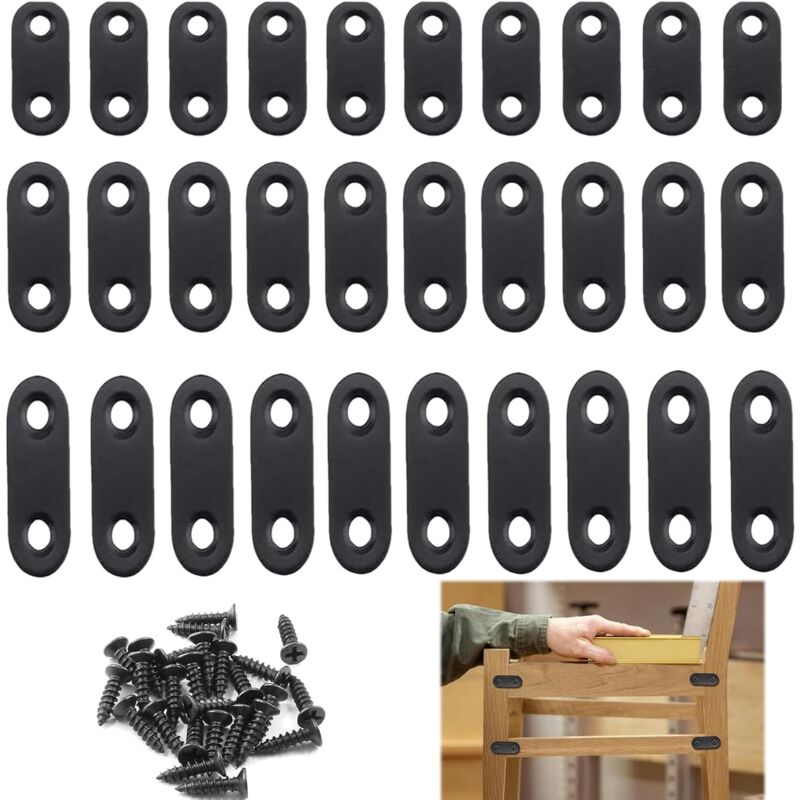 Csparkv - 30 pcs Supports de Fixation Droits Plats Plats Plaques Acier Inoxydable Supports D'Angle, Pattes D'Assemblage, pour Le Travail Du Bois, Les