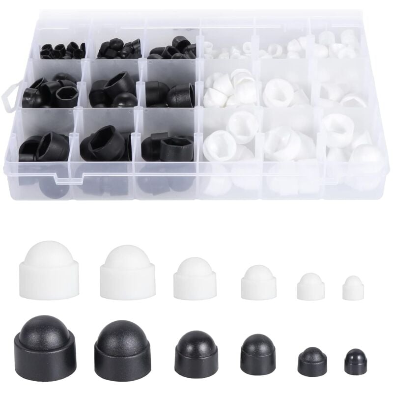 Csparkv - 300 Pièces Cache Ecrou, M4 M5 M6 M8 M10 M12 Cache Boulon Noir Blanc Bouchon Ecrou Cache Tete de Vis Capuchon Ecrou, Hexagonal Protection