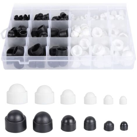 CSPARKV 300 Pièces Cache Ecrou, M4 M5 M6 M8 M10 M12 Cache Boulon Noir Blanc Bouchon Ecrou Cache Tete de Vis Capuchon Ecrou, Hexagonal Protection Cache pour Écrous Vis Boulons