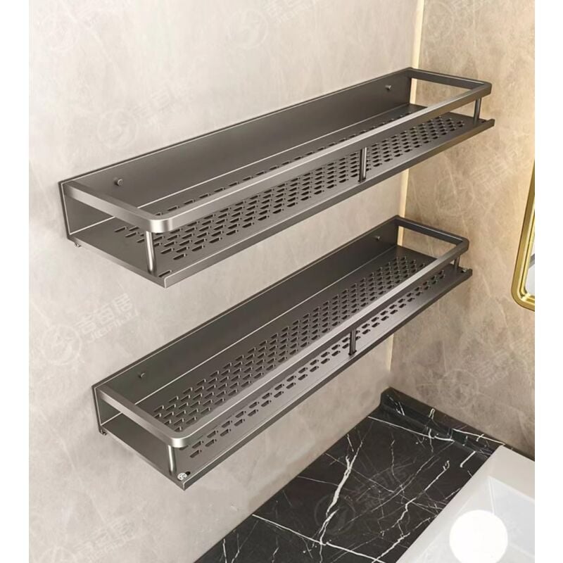 Csparkv - 30x12x4 cm Gris 2 pièces Porte-épices Étagère à Épices Murale en Aluminium -, Étagère de cuisine Sans perçage - Étagère Rangement épices