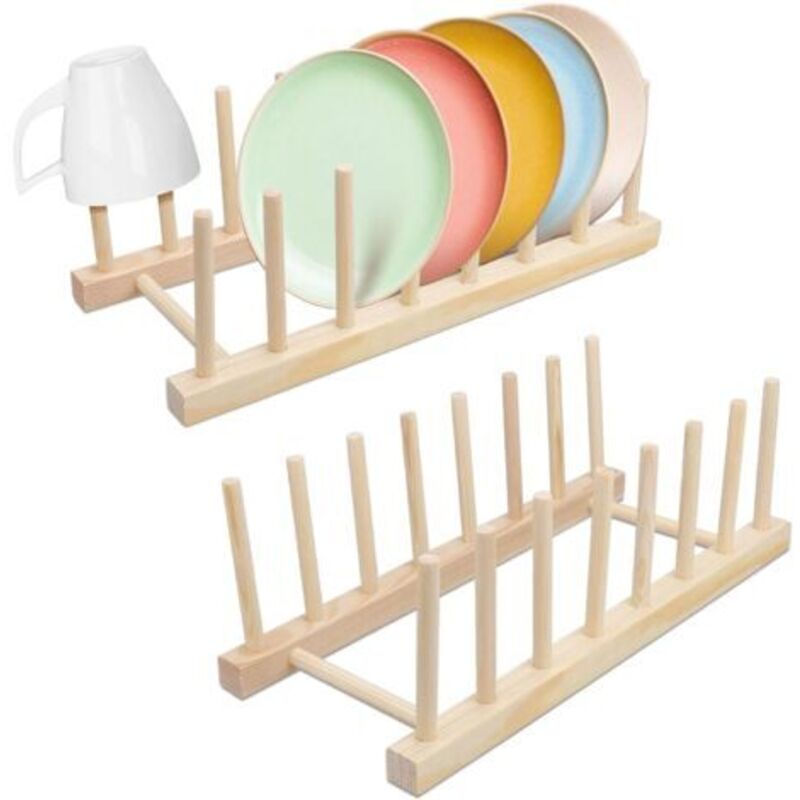 Csparkv - 31 x13 x11 cm Lot de 2 supports d'assiettes à 7 fentes - Égouttoir à vaisselle - Porte-assiettes - Support pour couvercles de casserole