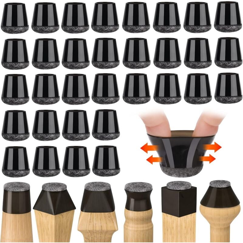 Csparkv - 32 Pieces Chair Leg Protectors, Small Chair Leg Caps Black Silicone Floor Protectors with Felt Pads, for Hardwood and Tile Floors, No Noise