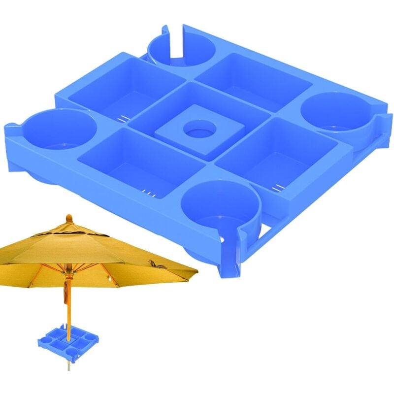 33×33×5cm)Plateau de Table pour Parasol de Plage – Plateau de Plage avec 4 Porte-gobelets – Porte-gobelet pour Parapluie, Table de Piscine, Plateau