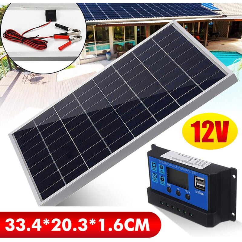 Csparkv - 335x205x16mm)Kit de Panneau solaire monocristallin portable 10W 12V avec 30A controleur charge solaire câbles solaires Chargeur Solaire