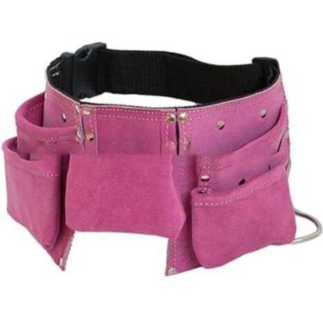 CSPARKV 34x20cm Ceinture à outils en cuir pour enfants ceinture à outils en cuir sac banane pour outils de travail en cuir pour l'extérieur fournitures de jardin (rose)