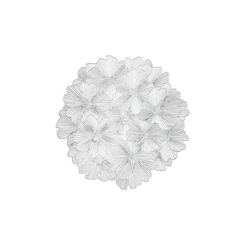 Csparkv - 38cm Lot de 6 Sets de Table Ronds Argentés pour Table à Manger, Napperons en Vinyle Pressé pour Table à Dîner, Napperons Creux en Ginkgo,