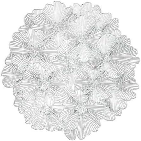 CSPARKV 38cm Lot de 6 Sets de Table Ronds Argentés pour Table à Manger, Napperons en Vinyle Pressé pour Table à Dîner, Napperons Creux en Ginkgo, Centre de Table avec Accent de Mariage de Vacances