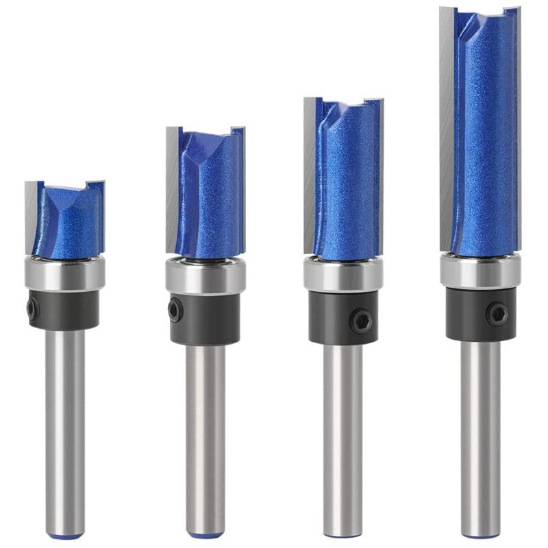 Csparkv - 4 fraises à affleurer)Lot de 4 fraises à affleurer avec tige de 6 mm - Avec anneau de démarrage sur le dessus - Fraise à rainurer pour bois