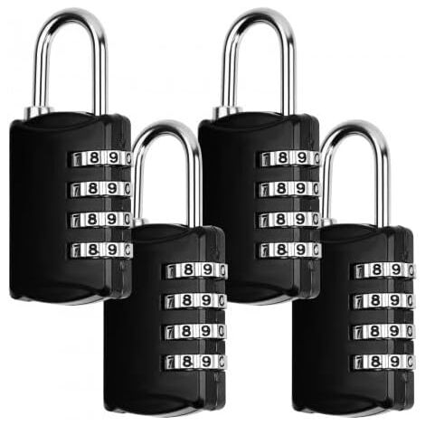 CSPARKV 4 Pack 4 Digit Combination Lock, Small Combination Lock, Waterproof Locker Lock, Combination Lock for Locker, Gym, School, Gate, Shed, Garage, Black