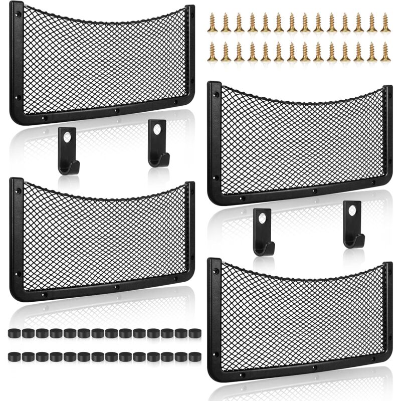 4 Pack Filet Rangement pour Voiture, Filet de Rangement de Coffre, Grande Taille, Sac Pocket Organizer de Voiture pour Auto, Camping-Cars, Bateaux,
