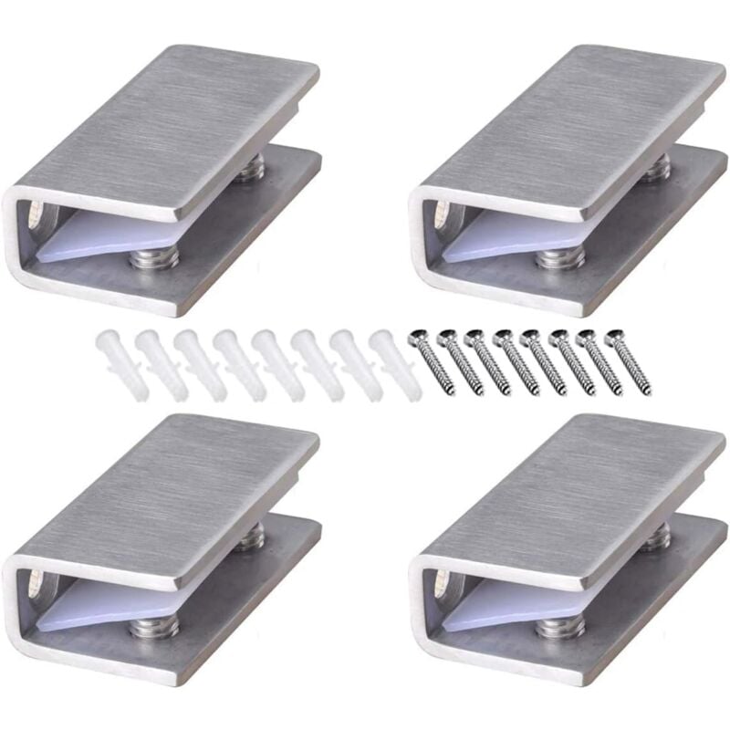 4 Pièces Pince à Verre en Acier Inoxydable Support D'étagère en Verre Réglable Pince à verre Rectangulaire de 8-12 mm d'Épaisseur Pince à Verre Inox