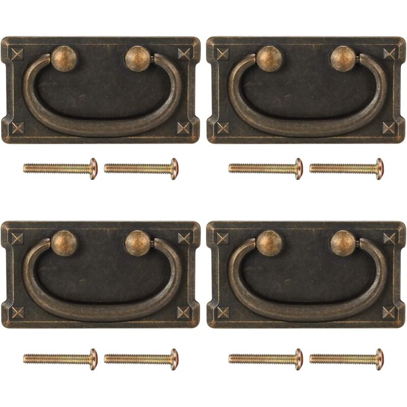 Csparkv - 4 Pièces Poignées de Tiroir Vintage, Poignées de Meuble Bronze Antique pour Portes Placard, Tiroir, Armoire Décorative - 95x51 mm