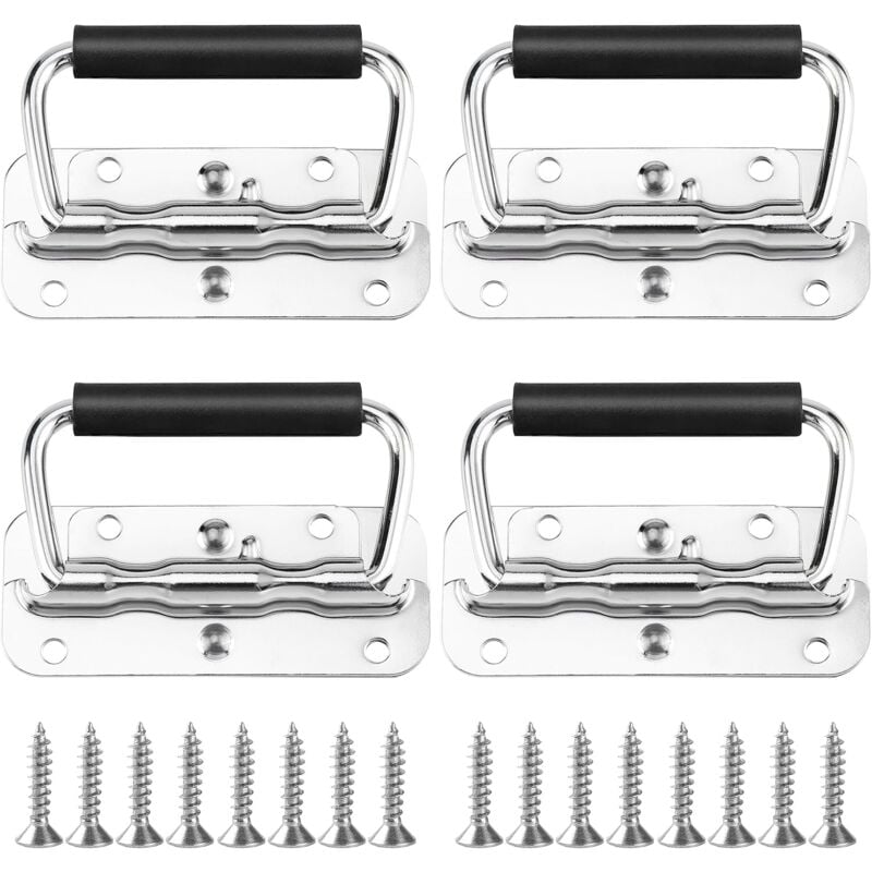 Csparkv - 4 Pièces Poignées Pliantes à Ressort, Poignées en Acier Inoxydable, Poignée Pliante Métal pour Boîte à Outils ou Boîte de Rangement
