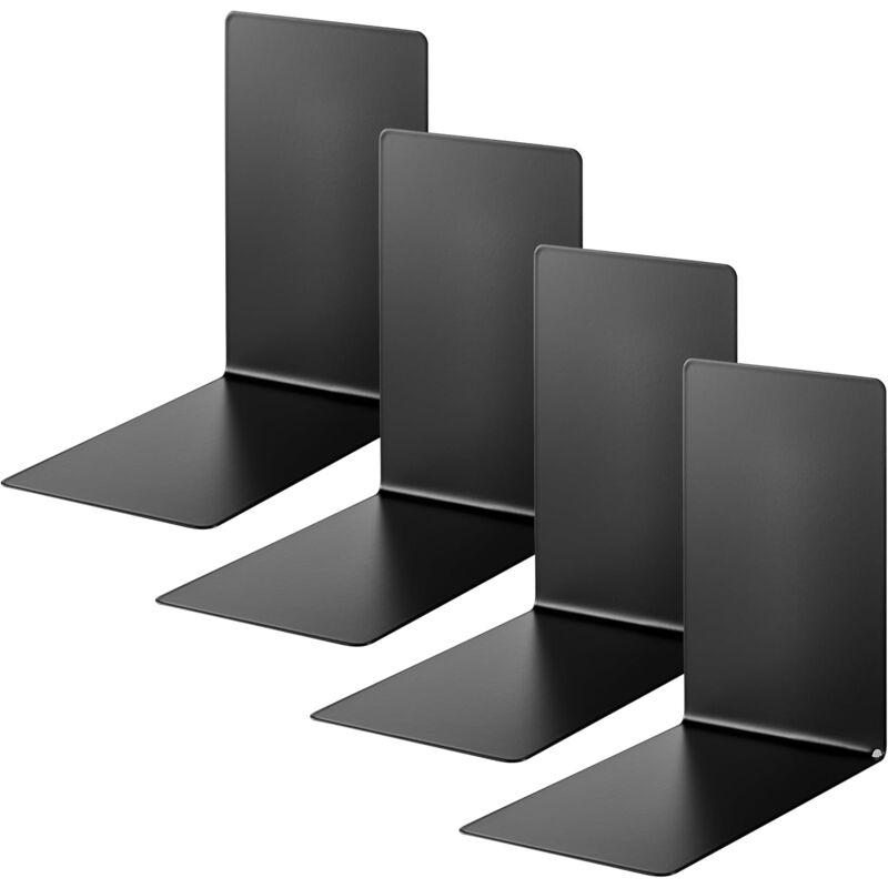 Csparkv - 4 pièces, serre-livres en métal, noir, 12 x 12 x 17 cm, pour l'école, le bureau et la maison