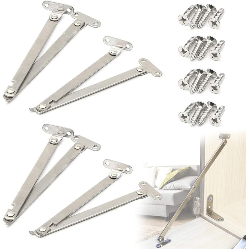 Csparkv - 4 piezas Bisagras de acero inoxidable para muebles Soporte de solapa Bisagra de solapa Bisagra de puerta de gabinete Plata