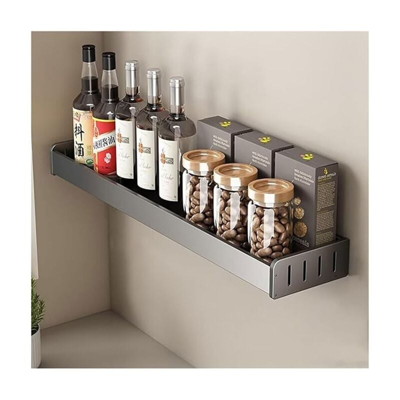 Csparkv - 40x13.8x5.5cm Étagère Murale à Épices, Étagère Murale de Cuisine Sans Perçage Étagère à Épices, Étagère à Épices en Métal, Étagère Murale