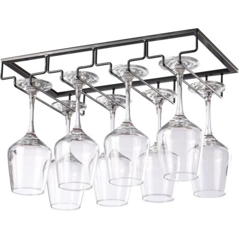 CSPARKV 40x22.5x5.5cm  4 Rangs Noir Support Verre Suspendu, Porte Verres à Vin en Métal, Rangement Verre Installation sous Meuble, pour Bar, Restaurant, Cuisine