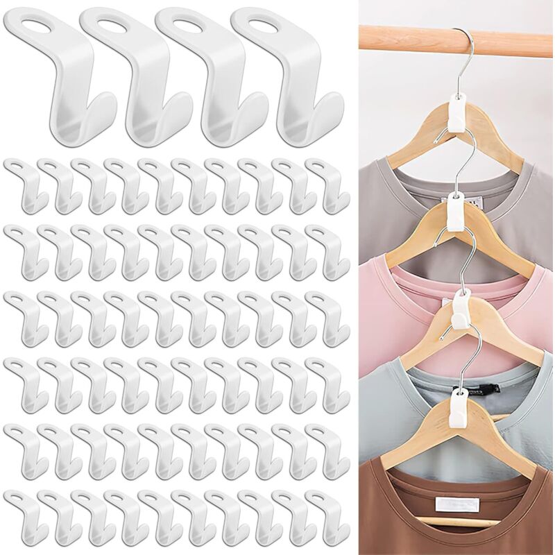 4×1.9×4cm)64 Pcs Blanc Crochet Cintre, Clip D'extension, Crochets de Connecteur pour un gain de place Mini Cintres en cascade Organisateur pour