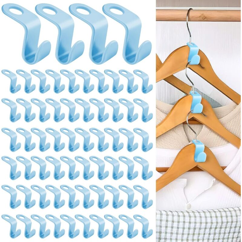 4×1.9×4cm)Bleu 64 Pièces Crochets de Cintre Crochets de Connexion pour Cintres Crochet Suspension Connecteur Mini Cintres en Cascade Gain de Place