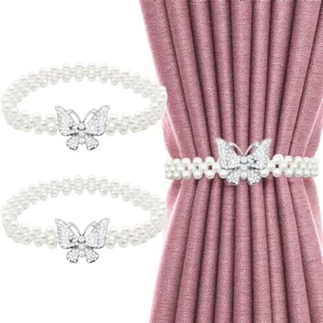 CSPARKV 41cm  Embrasse pour Rideaux,2 pcs d'attaches pour Rideaux en Forme de Papillon, Librement Ajustables, adaptées à la Maison, à l'hôtel, au Bureau, sans Installation ni perçage (Argent)
