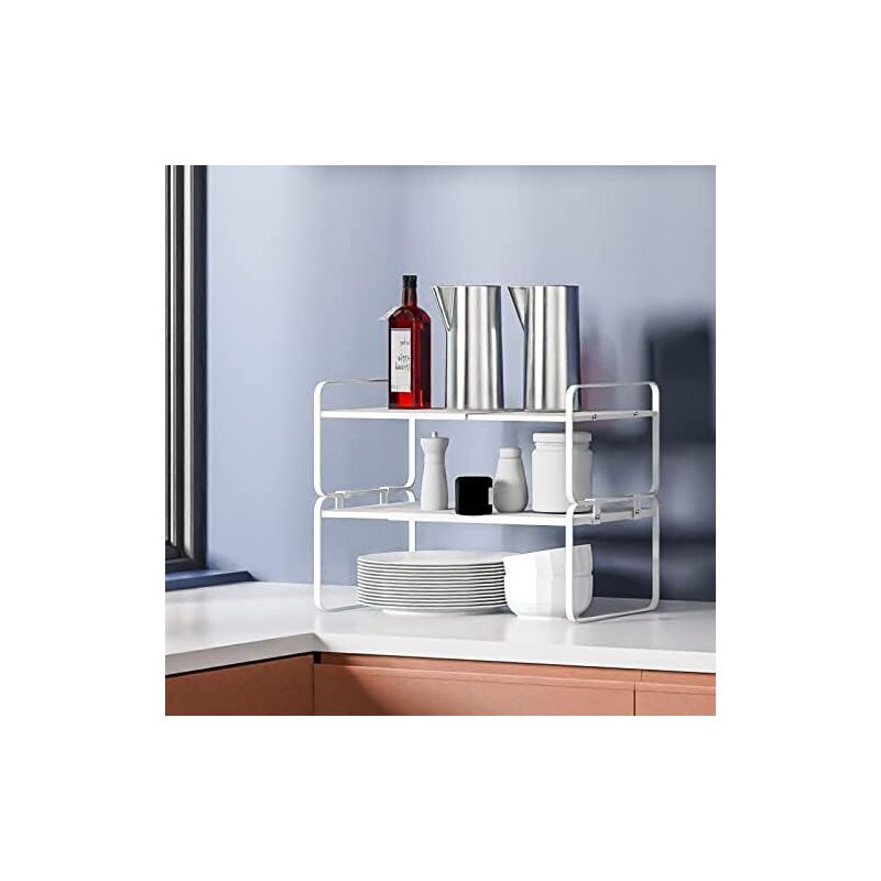 Csparkv - 42 x 21 x36,5 cm blanc Étagère de cuisine, étagère à épices, Empilable, Extensible, en Métal, Bois d'Ingénierie,organiseur de tasses,
