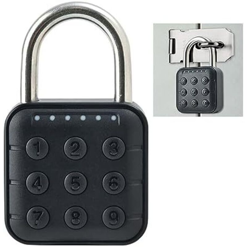 4,6 × 5,7 × 2 cm) Candado de contraseña de 6 dígitos, candado de combinación electrónico negro para exteriores, candado para escuelas, candado para