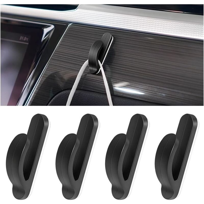 CSPARKV 4Pcs Car Headrest Hook Holder, Back Seat Headrest Storage Hooks, Mini Self Adhesive Car Hooks for Dashboard, Car Accessories