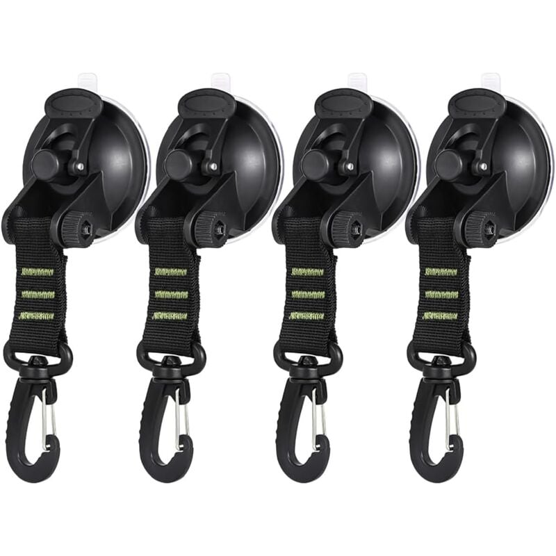 Csparkv - 4Pcs Suction Cup Anchor with Tie Down Hook Fixing, Suction Cup Car Hook, Car Side Tents Camping Tarp Accessory, for Car Boat Camping Tent