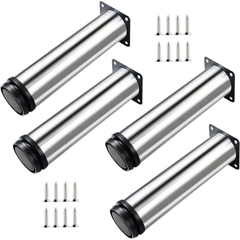 Csparkv - 4X Pieds de Meubles, Réglables Pied Pieds de Meubles - Chrome Métal - Hauteur Réglable (Total: 250mm)