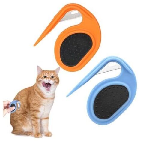 CSPARKV 4x6.7cm  2 Pièces Coupe Noeud Chat, Coupe Noeud Chat Poil Long, Bleu/Orange Pet Knotting Comb, Peigne a Noeud Chat, Peigne SéParateur de Tapis Efficace, pour Chiens et Chats Démêlant