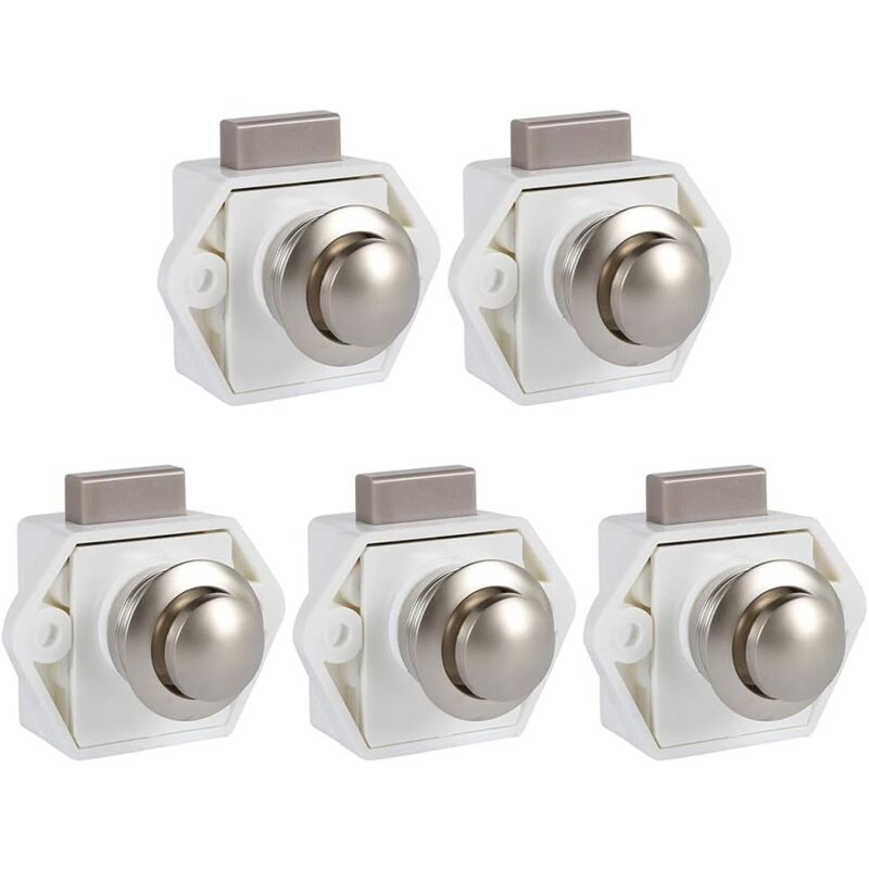 Csparkv - 5 Pcs Bouton Poussoir Loquet sans Clé, Serrure de Porte Meuble Fermoir, Bouton Loquet Verrou pour rv Caravane Placard Meuble de d'Épaisseur