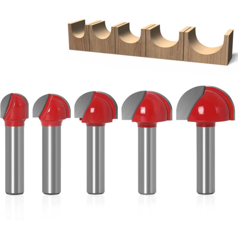 Csparkv - 5 Pcs Fraise à Fond Rond Bois, 8mm Fraise Defonceuse, Gravure Fin Mill Outil de Coupe, Fraise à Bois Raboter Outil de Travail du Bois (5)
