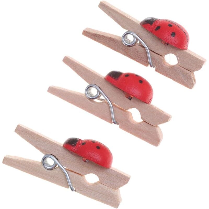 50Pcs Small Pegs Photo Decoration Clips Snack Sealing Clips Photo Clips Snack Sealing Clips Ladybug Wooden Clothespin - Csparkv