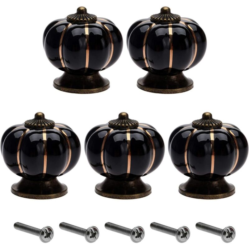 5Pcs 40mm Vintage Drawer Knobs Furniture Knob Ceramic Handle Cupboard Door Knob Pumpkin Knob for Cabinet Sideboard Dresser Kitchen - Black - Csparkv