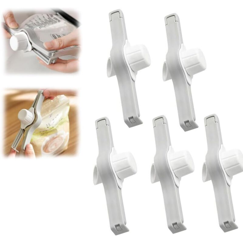 5Pcs Sealing Clips with Pour Spouts, Food Bag Clips for Kitchen, French Fry Clips, Food Tongs with Plastic Cap - Csparkv