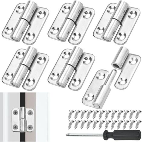 CSPARKV 6 Pcs Charnières de Porte Amovibles de Gauche Charnières Détachables en Acier Inoxydable Charnières de Portes Placard Meuble avec 24 vis et Tournevis pour Boîte à Bijoux DIY Armoire Boîte.
