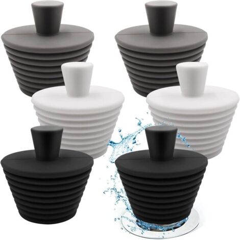 CSPARKV 6 Pièces Bouchon Baignoire, Silicone Bouchon Lavabo pour Lavabo, Baignoire, Égouts, Salle De Bain, Cuisine(Noir/Gris/Blanc)